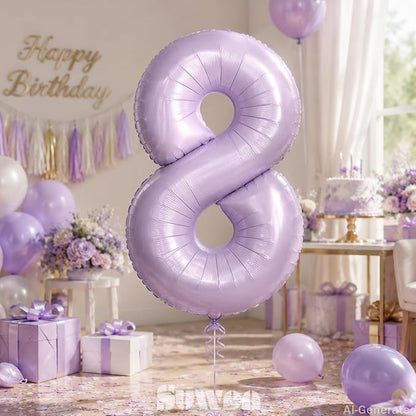 SUWEN 40 Inch Light Purple Lavender Big 8 Balloon Number Foil Helium 0-9 | 8th - Image 3