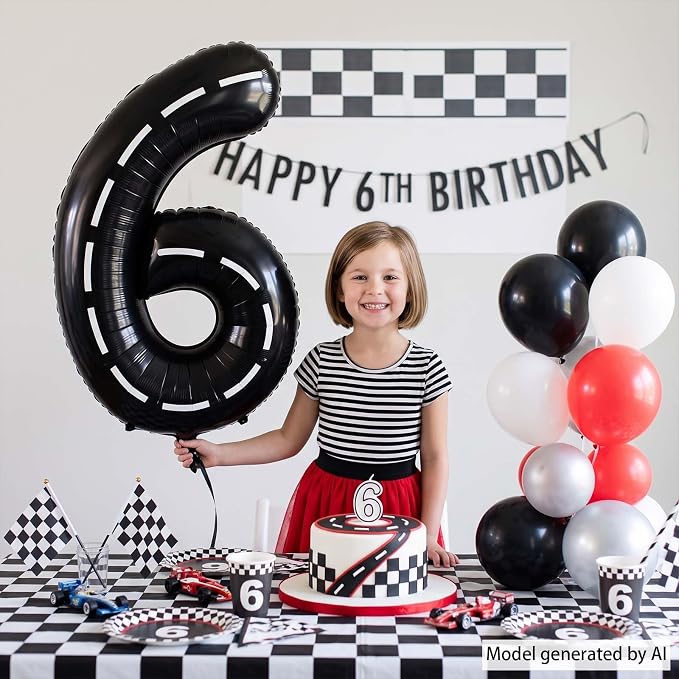 Black and White Stripes Number 6 Balloon 40 Inch, Road Finish Numeral | - Image 6