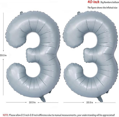 40 In Matte gray Number Balloon Helium Foil Mylar Birthday Balloon Digit 33 | - Image 2