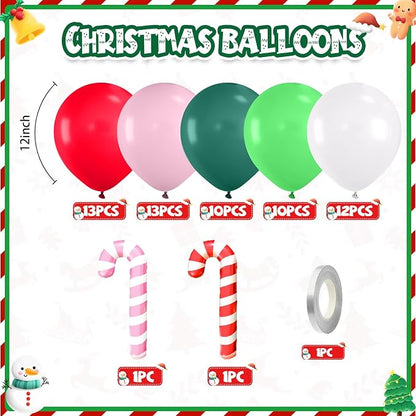 Christmas Balloons, Retro Green and Pink White Xmas Party Balloon - Image 2