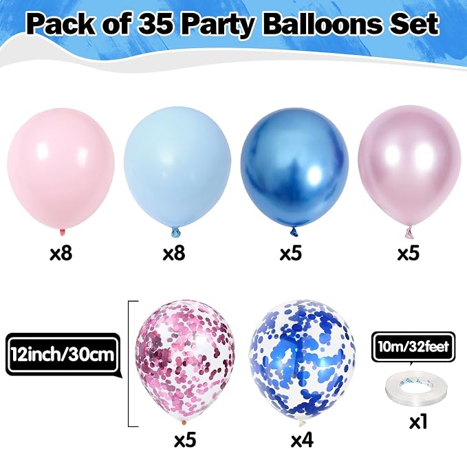 Pink Blue Balloons Pastel Blue and Pink Confetti Balloons Gender Reveal Boys or - Image 3