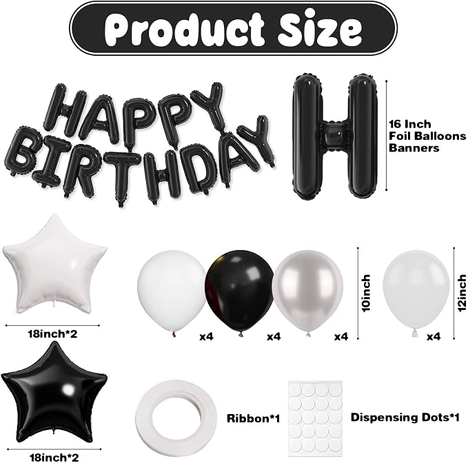 29PC Black Happy Birthday Balloon Banner, 16 Inch 3D Aluminum Letter Banner Sign - Image 3