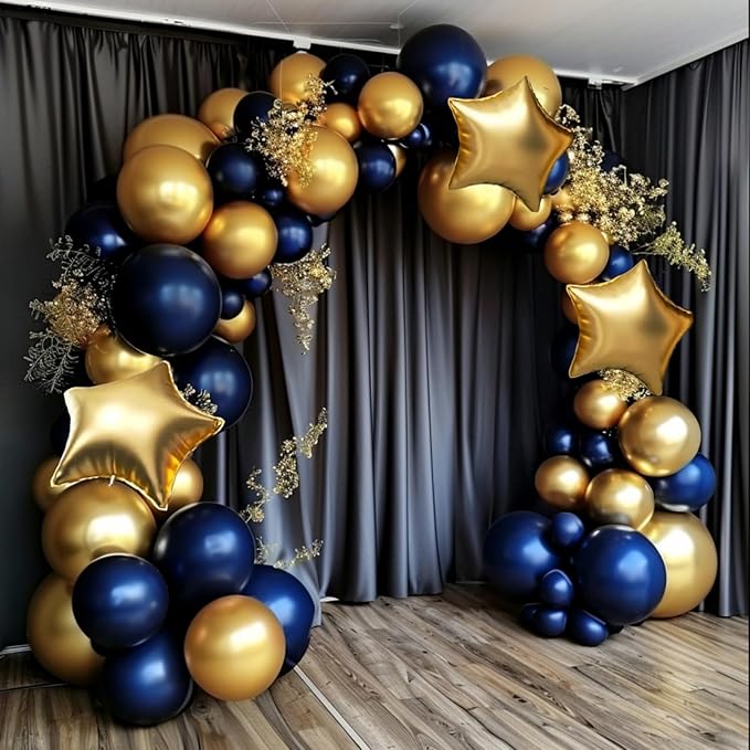 Royal Blue and Gold Balloon Garland Arch Kit by Unknown