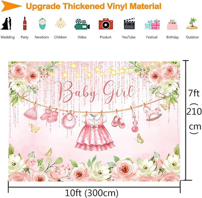 InMemory Baby Girl Shower Backdrop Pink Floral Decorations Glitter Rose Gold - Image 5
