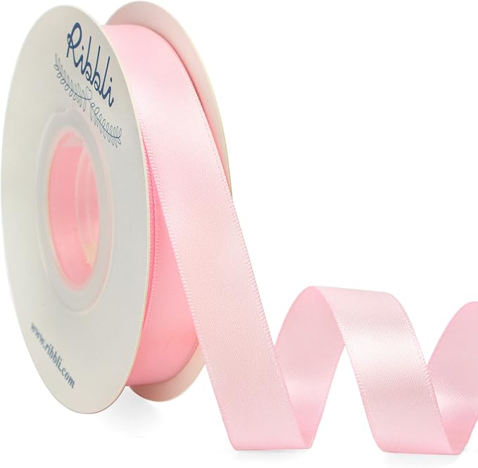 Ribbli Light Pink Satin Ribbon 5/8 inch x Continuous 25 Yards, Double Faced by Ribbli