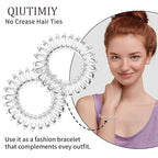 16Pcs Spiral Hair Ties, (Clear White) Hair Elastic Coils for Women and Girls, Waterproof Phone Cord Hair Scrunchies Accessories Bands for Ponytails and Updos