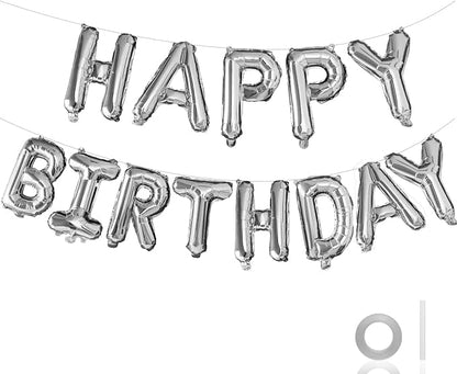 Happy Birthday Balloons Banner Mylar Foil Letter Sign Silver | 16 Inch Reusable by Unknown