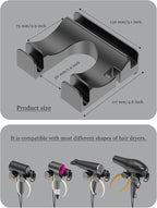 Universal Hair Dryer Holder Wall Mounted, Blow Dryer Holder Cabinet Door, Hairdryer Holder for Bathroom, Hair Dryer Storage Rack Fixed by Screw or Adhesive (Black)