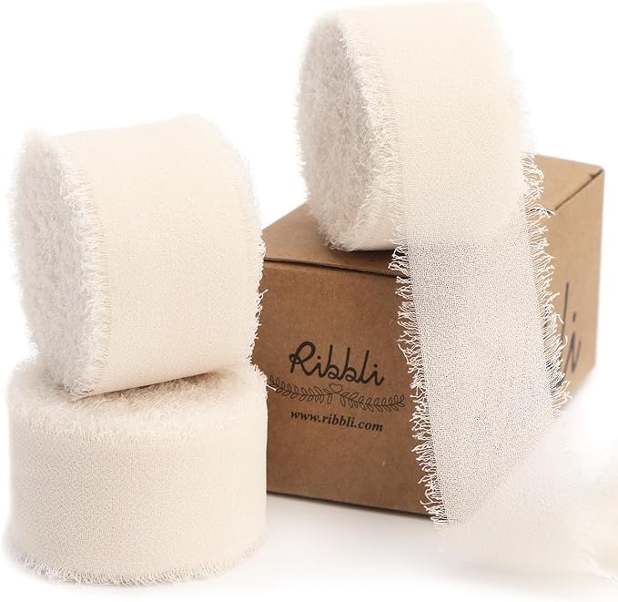 Ribbli Cream White Ribbon 1 Inch x 3 Rolls Total 24 Yards Cream Handmade Fringe by Ribbli
