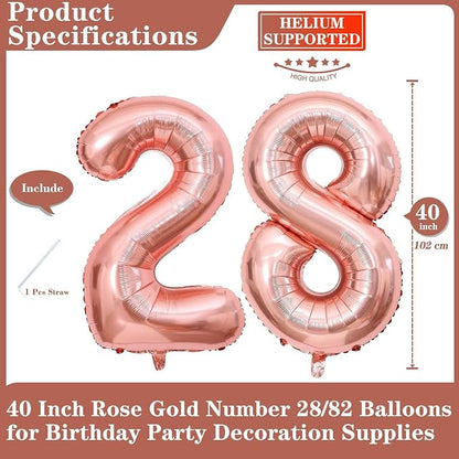 Rose Gold 28 Number Balloons, 40 Inch Giant Number 28 Balloons Foil Mylar - Image 2