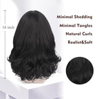 Wig with Bangs for Women | 16 Inch Layered Body Wave Synthetic Wig | Heat Resistant Yaki Fiber Natural Looking Shoulder Length Wigs | Synthetic Wig for Daily Wear - Natural Black