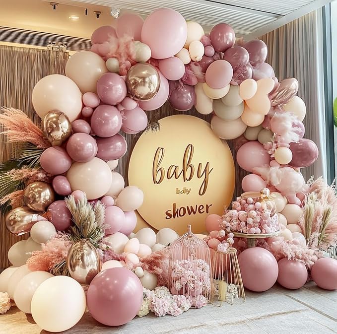 Dusty Pink Beige Rose Balloon Garland Double Stuffed | Mauve Light Pink Blush by DOUBLELAYERBALLOON