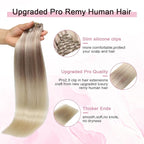 Pro2.0 Clip in Hair Extensions Real Human Hair 120g Thick 7pcs #18/22/60 Balayage Ash Blonde to Golden Blonde and Platinum Blonde Real Human Hair Extensions Clip ins 14inch（#18/22/60-14inch）