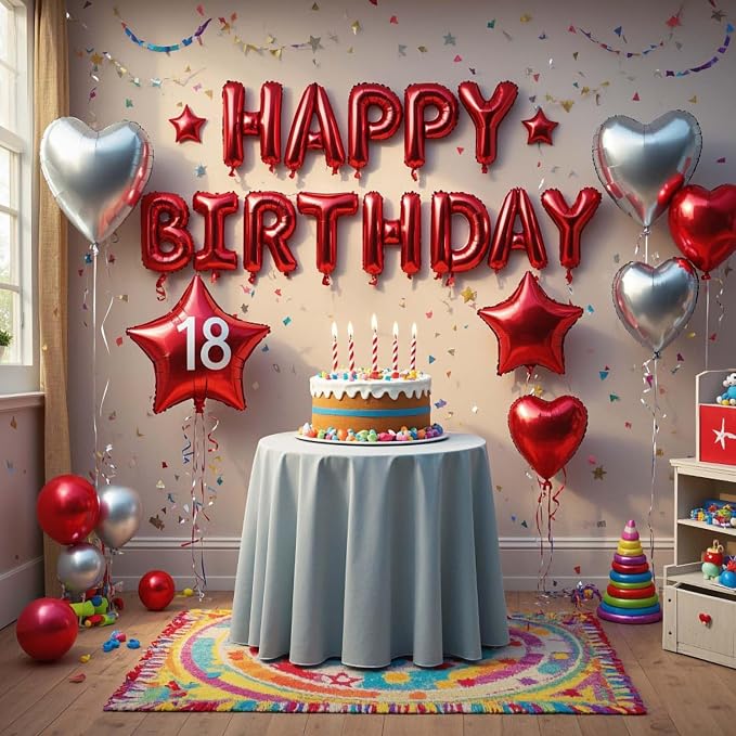 27 Pcs Red Silver Birthday Decorations, 3D Letters Red Happy Birthday Balloon - Image 4