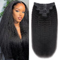 Kinky Straight Human Hair Clip in Extensions 120g Full Head Clip ins for Women 100% Unprocessed Brazilian Virgin Human Hair Yaki Straight Clip ins Remy Hair Natural Black 8Pcs 18Clips 22inch
