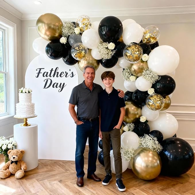 Double Stuffed Black Gold White Confetti Balloon Arch Kit 129 Pcs | Back to - Image 8