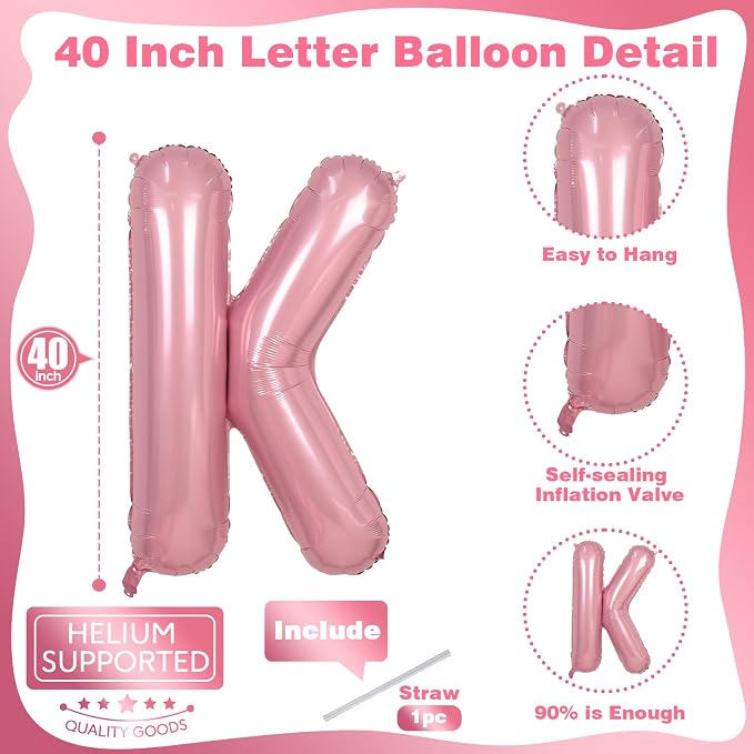 40" Balloon Letter K Pastel Pink, Large Foil Baby Pink Letter Balloons A - Image 2