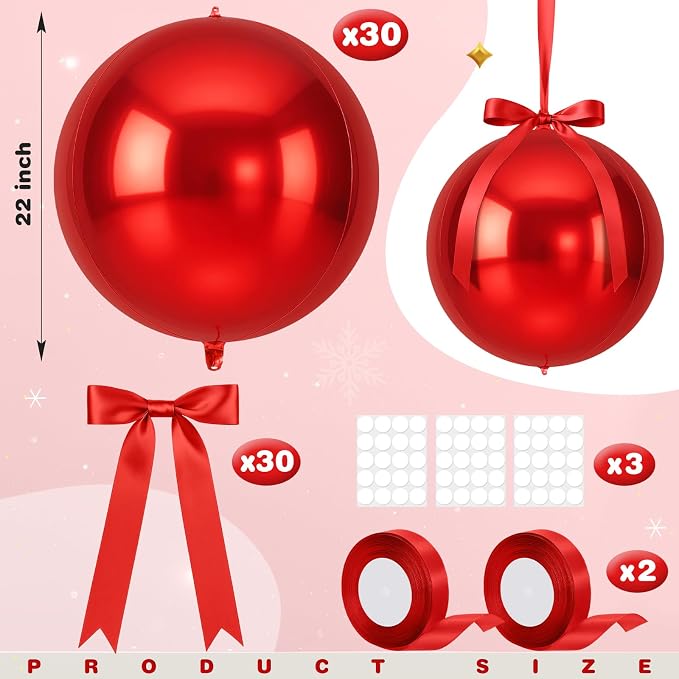 Jenaai 30 Set Round Foil Balloons Bulk 22 Inch 4d Metallic Giant Balloons Set - Image 2