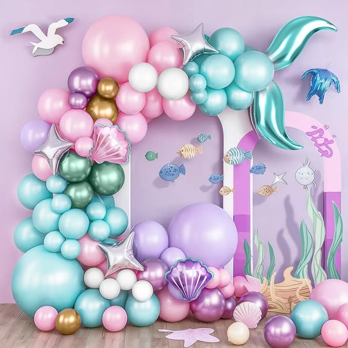 Mermaid Balloon Garland Arch Kit, Pastel Pink Purple Teal Blue Clear Latex - Image 6