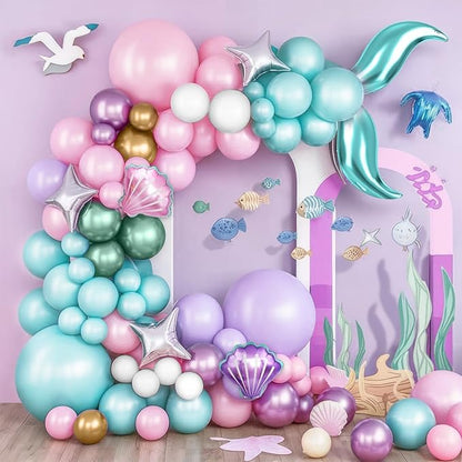 Mermaid Balloon Garland Arch Kit, Pastel Pink Purple Teal Blue Clear Latex - Image 6