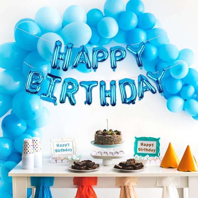 Happy Birthday Balloons Banner Blue 16 Inch Mylar Foil Letters - Image 3