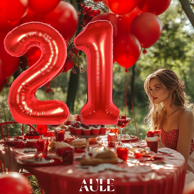 AULE 40 Inch Red 21 Balloon Number Foil 0-9 Birthday Big Numbers | Birthday - Image 3