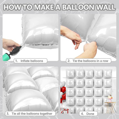 NISOCY 25PCS White Square Foil Balloons Wall Backdrop | Double Sided Pearl - Image 4