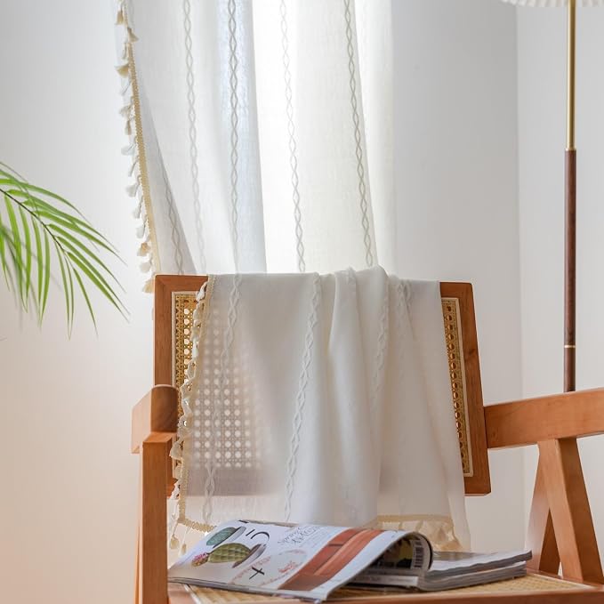 Sutuo Home White Boho Curtains, Bohemian 1 Panel 108 inches Extra Long - Image 6