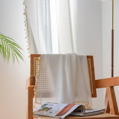 Sutuo Home White Boho Curtains for Bedroom Living Room, Semi Blackout Chic - Image 4