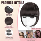 Clip in Bangs, Synthetic French Bangs Hair Clip, Dark Brown Fake Bangs Fringe with Temples Hairpieces for Women Natural Curved Hair Extensions for Daily Wear