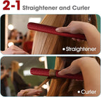Quico Hair Straightener, 110-240V Global Travel Hair Straighteners for Women, 15s Fast Heating, Professional Negative Ion Flat Iron, Temp Memory, 320℉-450℉, Auto-Off, with Glove and Clips, Gift, Red