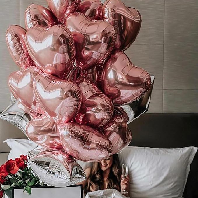 30 Pcs 18 Inch Rose Gold Heart Foil Mylar Helium Balloons - Image 4