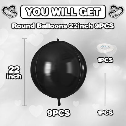 Black Round Foil Balloons 9 pcs - Image 2