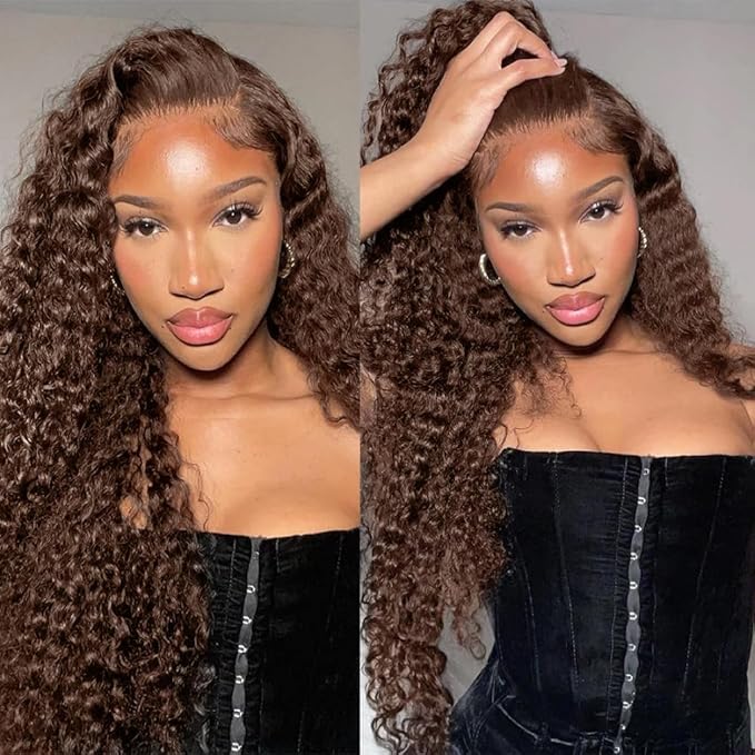 SKINLIKE Real HD Lace Wig, Deep Wave Lace Front Wigs Human Hair, 13x6 HD Full Lace Frontal Wigs 0.10mm Ultra-thin Pre-Plucked Invisible Lace Chocolate Brown Human Hair Wig 20 Inch
