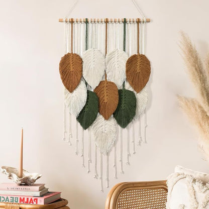 Macrame Wall Hanging Leaves Woven Tapestry Boho Chic Modern Home Decoration | by KHOYIME