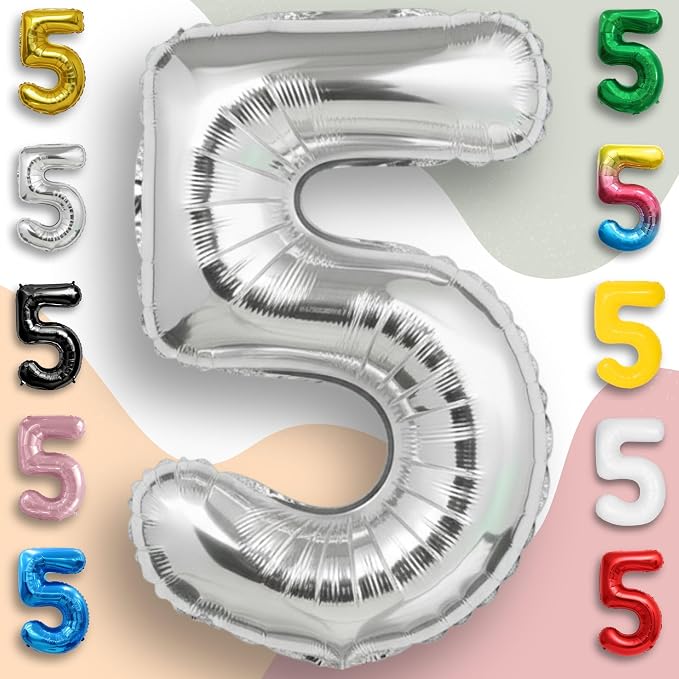 Silver Number Balloon 5 Mylar Foil Balloons 40 inch - Image 2