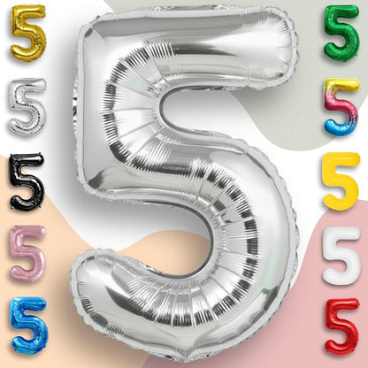 Silver Number Balloon 5 Mylar Foil Balloons 40 inch - Image 2