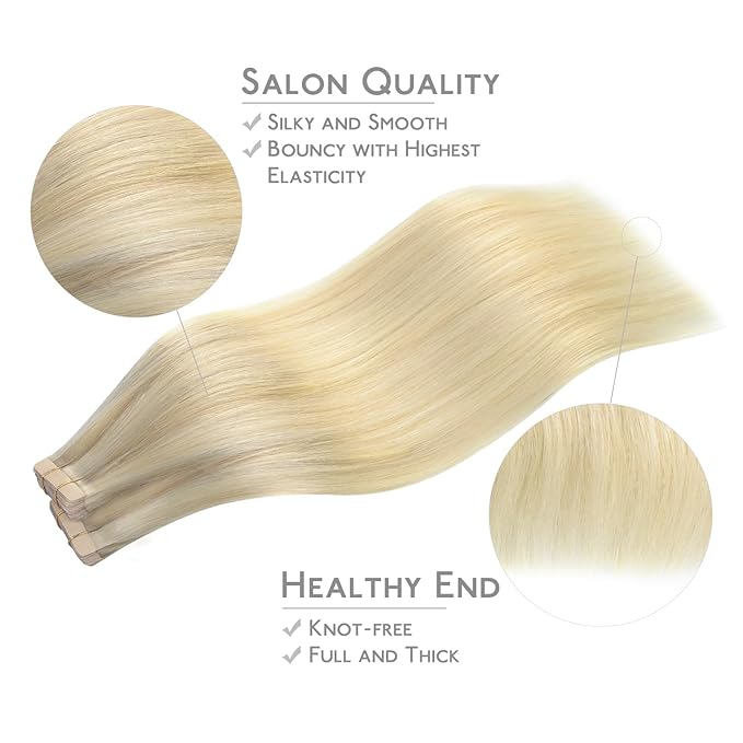 WENNALIFE Tape in Hair Extensions Human Hair, 40pcs 100g 22 inch Ombre Ash Blonde to Golden Balayage Platinum Blonde Hair Extensions Real Human Hair Straight Invisible