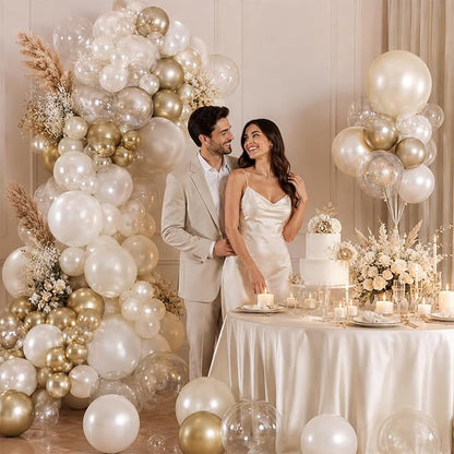 Pearl White Sand Metallic Light Gold Balloons Garland Arch Kit as Engagement - Image 2