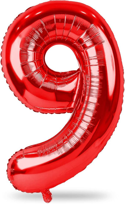 Red 9 Balloons for Boys, 40 Inch Large Foil Number Balloons Set 0-9, Self by Lingqiang
