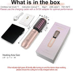 Youbella Cordless Hair Curling Iron Brush, Mini Travel Hot Straightener Comb, 3-in-1 Portable Wave Curling Wand, 1.5″ Ionic Heated Brush, USB Rechargeable Hair Curler, Pink – No Automatic Rotation