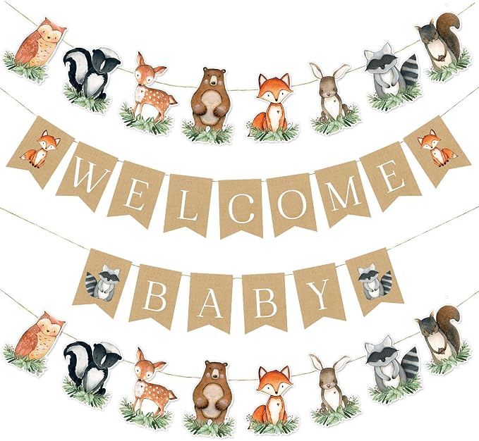 Woodland Baby Shower Banner, Woodland Animals Party Decorations | Welcome Baby by Buerhanerry
