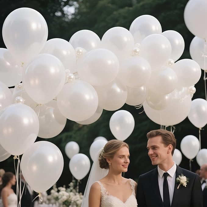 Pearl White Balloon 110pcs, 12 Inch Thickened Latex Party Balloons Helium - Image 8