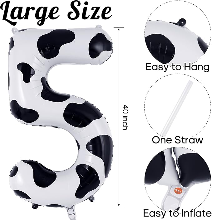 Cow Print Number 5 Balloon, Large 40 Inch Cow Number Birthday Balloons - Image 3