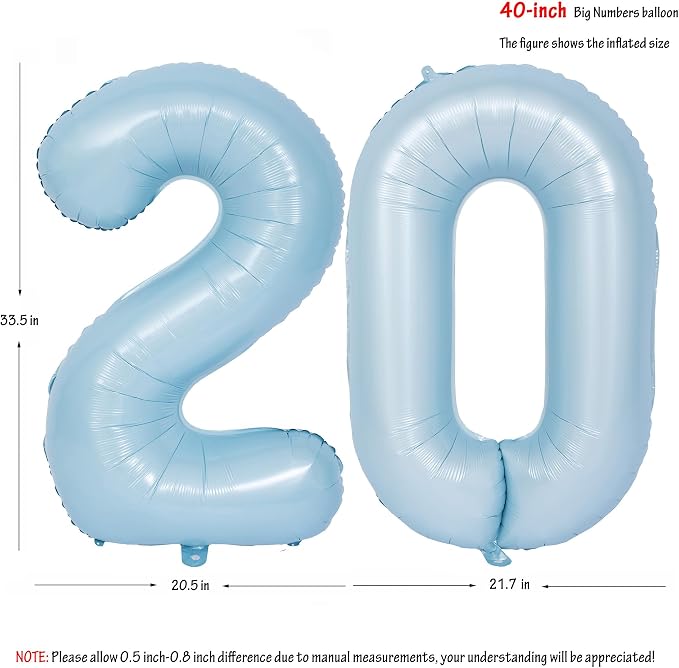 40 In Matte Blue Number Balloons Helium Foil Mylar Balloon Party Digital 20 | - Image 2