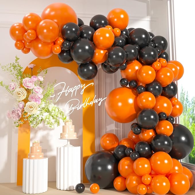 110pcs Orange and Black Balloons Garland Arch Kit, 18/12/10/5 Inch Balloons | by ZizasAry