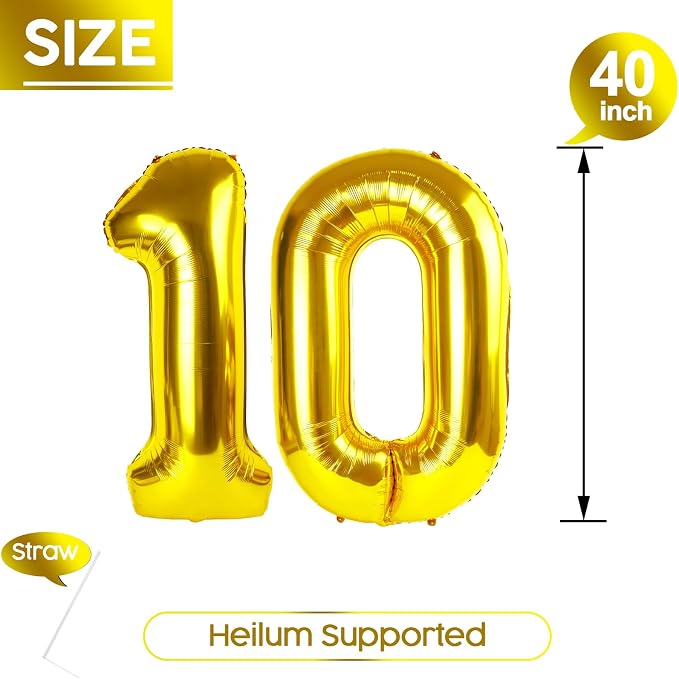 10 Balloon - Gold Birthday Number Balloons, 40 Inch Decorations Men Women | - Image 5