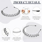 2 Pcs Metal Hair Band, Fashion Wavy Spring Metal Headband for Men & Women, Elastic Non Slip Metals Hairband for Daily Use Outdoor Sports Hair Hoop Hairs Accessories