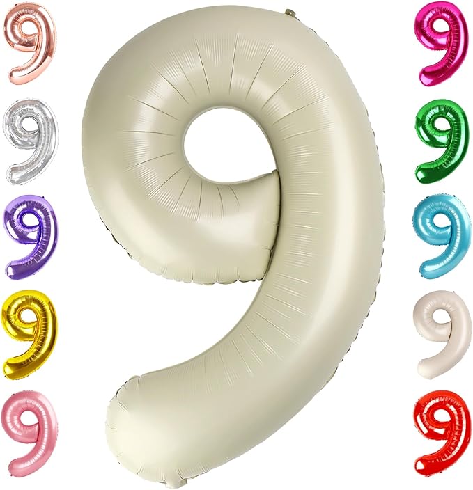 9 Balloon Numbers Birthday Decorations, 40In Cream Balloons by Mluchee