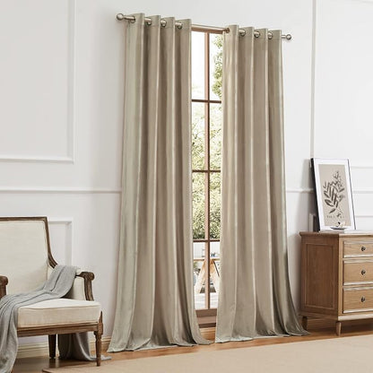 Luxury Beige Champagne Velvet 102 inch Curtains 2 Panels, Floor to Ceiling | - Image 9